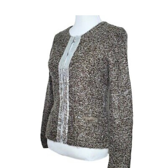 Banana Republic Cardigan M Fine Merino Wool Hook Closure Sequins - Picture 9 of 10